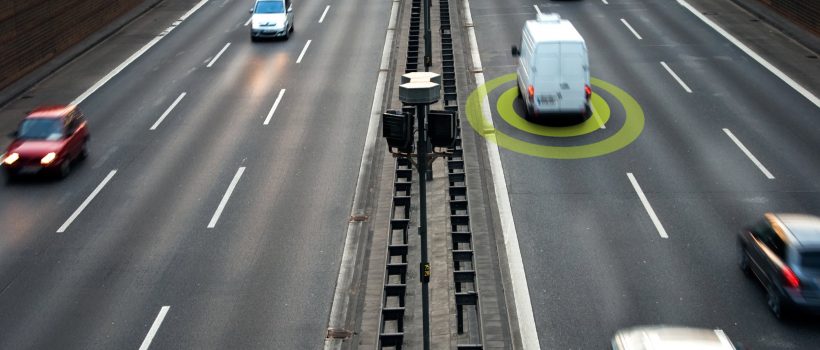 Commercial van in freeway using new safety fleet technology